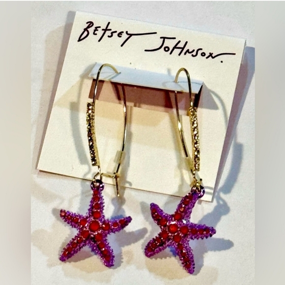 🔹️Betsey Johnson 🔹Mermaid Jewels Starfish Dangle Shepherd Hook Purple Earrings - Picture 5 of 5